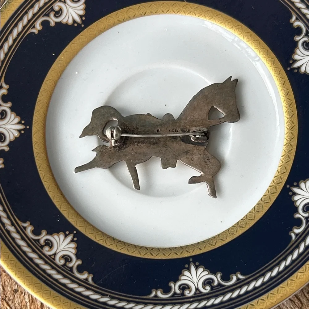 Vintage Siam Sterling Yellow Enamel Horse Brooch